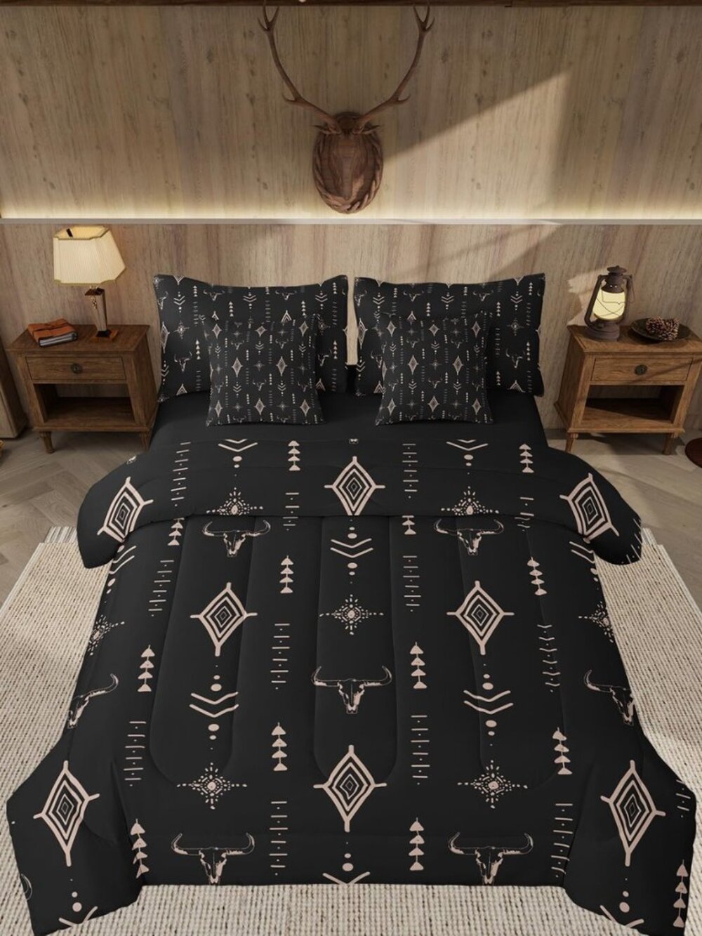 Rustic Western 7 Piece Bedding Set Queen Size Kids Western Tribal Bull Skull Bed